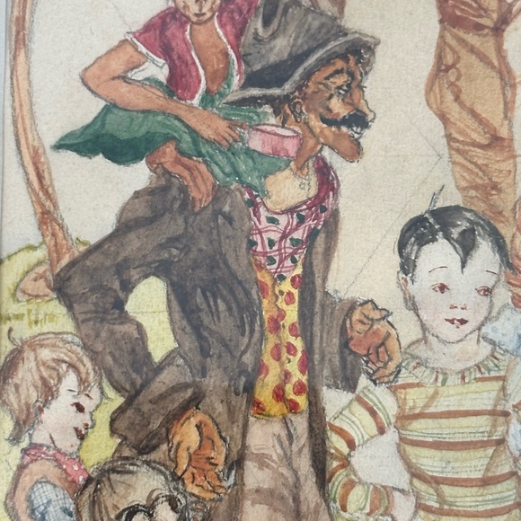 Antique Pencil Drawing w Water Colour - Picture 4 of 13